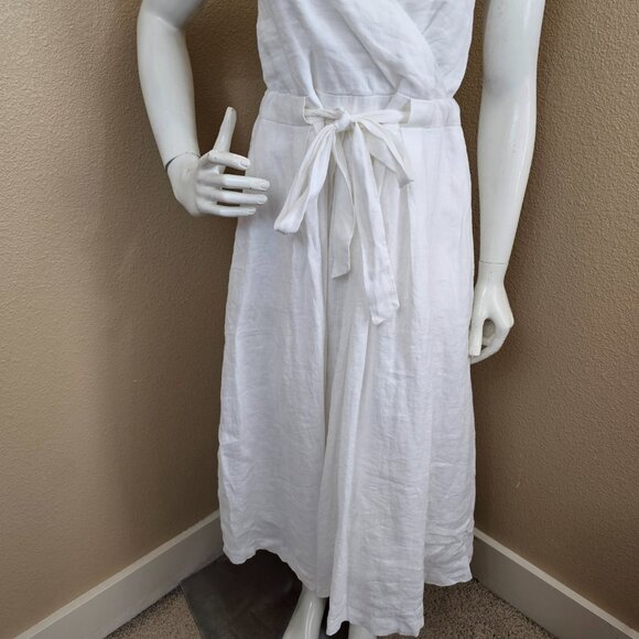 BANANA REPUBLIC NWT White Linen Tie Waist Spaghetti Strap Midi Sundress~Size 0 - Picture 3 of 11